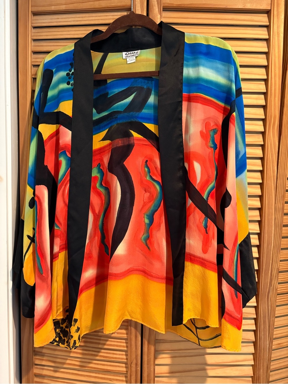 Dilemma Dhun Shroff Abstract Silk Kimono Jacket Hand Painted Artsy Bohemian